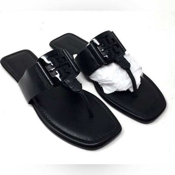 * SOLD Tory Burch Georgia Sandal Thong Comfort Leather Perfect Black, Sz 9 - Picture 4 of 12